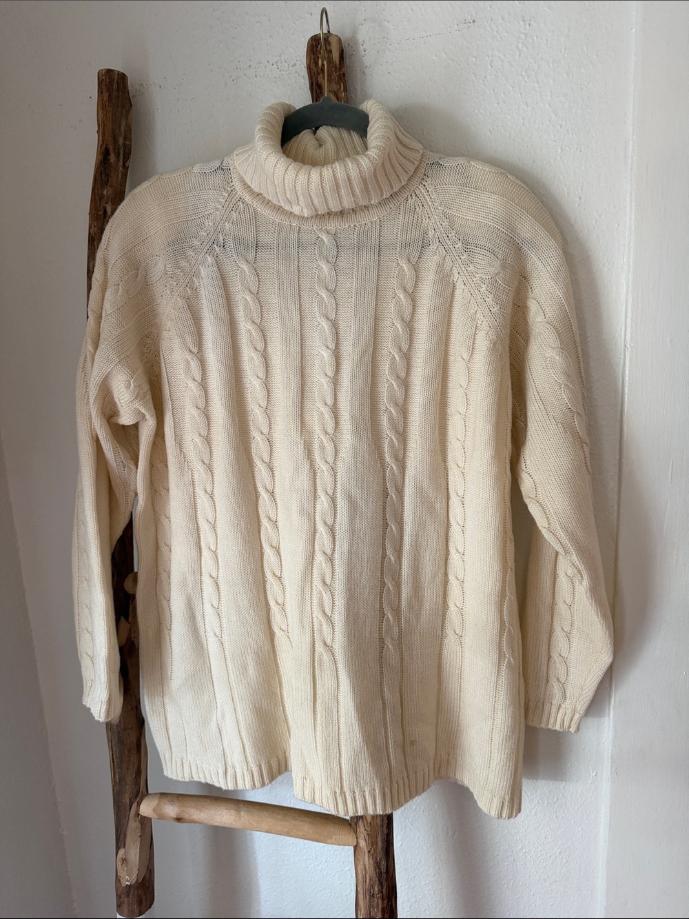 Karen Scott Vintage Cream Ivory Cable Knit Classic Turtleneck Sweater Large